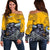 New Zealand Maori Women Off Shoulder Sweater Taranaki Bull Yellow - Polynesian Pride