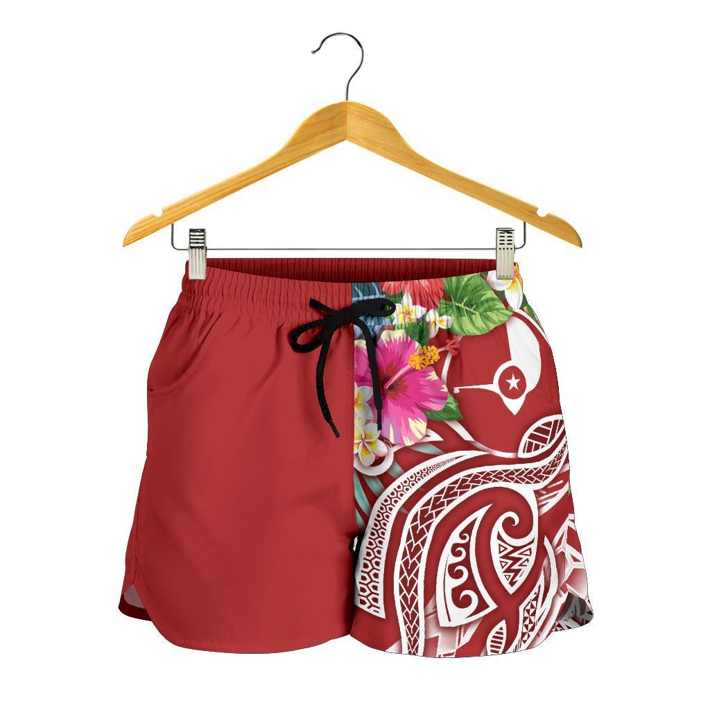 YAP Polynesian All Over Print Women's Shorts - Summer Plumeria (Red) - Polynesian Pride