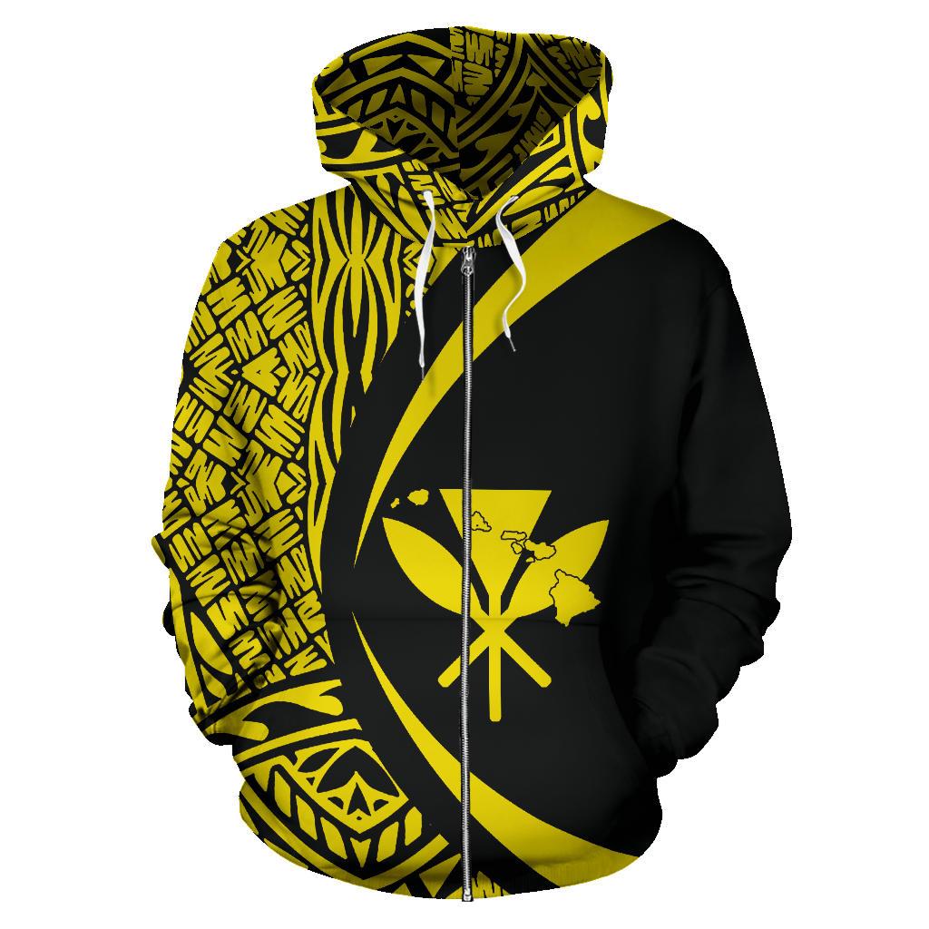 Kanaka Hawaii Map Yellow Polynesian Zip up Hoodie Circle Style - Polynesian Pride