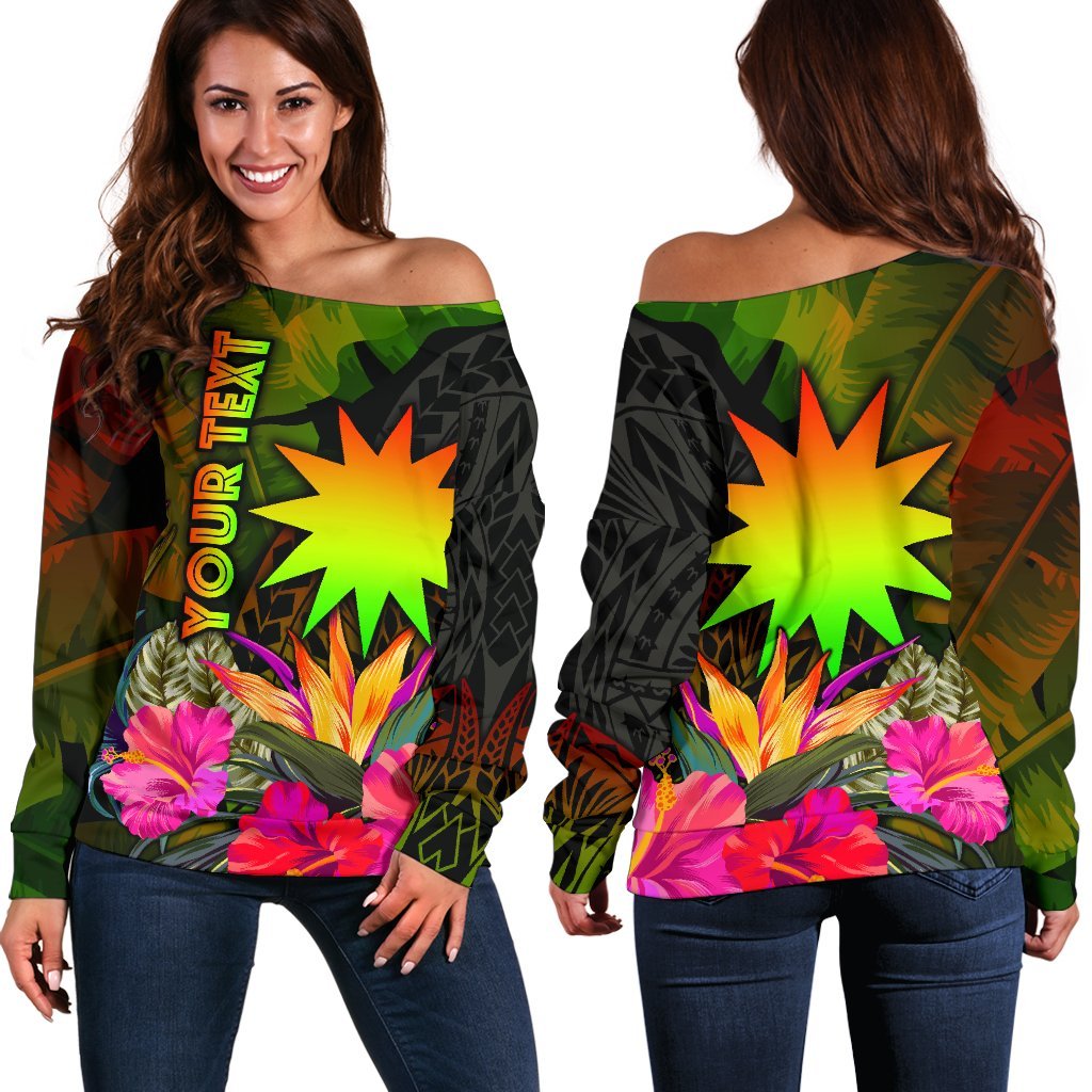 Nauru Polynesian Personalised women's Off Shoulder Sweater - Hibiscus and Banana Leaves Art - Polynesian Pride