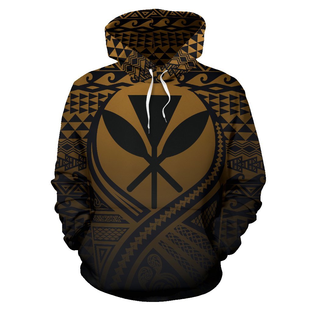 Kanaka Maoli All Over Hoodie Lift up Gold - Polynesian Pride