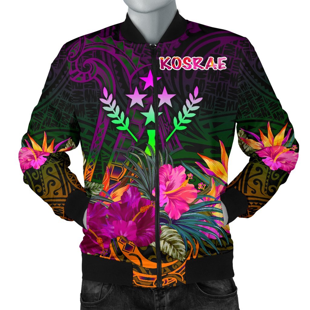 Kosrae Men's Bomber Jacket - Summer Hibiscus Reggae - Polynesian Pride