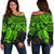 Cook Islands Polynesian Women's Off Shoulder Sweater - Green Turtle - Polynesian Pride