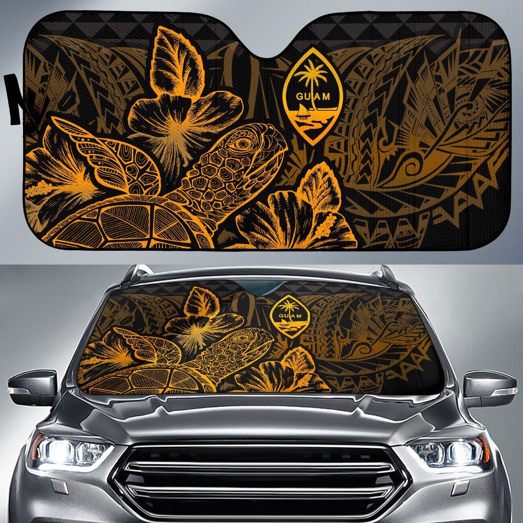 Guam Auto Sun Shades Turtle Hibiscus Gold Auto Sun Shade Universal Fit Gold - Polynesian Pride