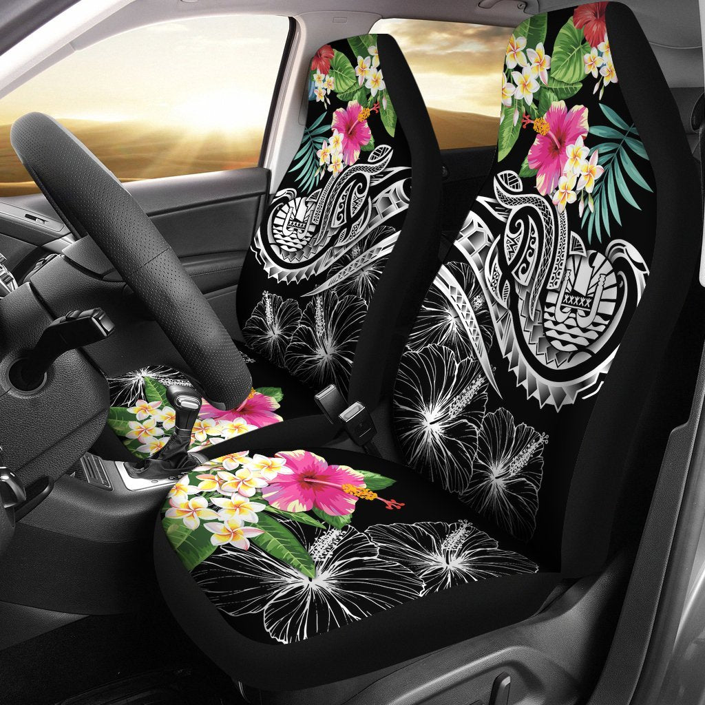 Tahiti Polynesian Car Seat Covers - Summer Plumeria (Black) Universal Fit Black - Polynesian Pride