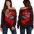 Tahiti Women's Off Shoulder Sweater - Polynesian Hook And Hibiscus (Red) - Polynesian Pride