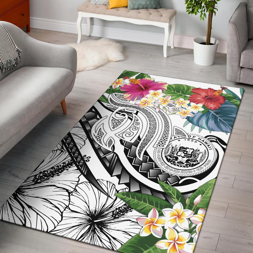 Polynesian Hawaii Area Rug - Summer Plumeria (White) White - Polynesian Pride