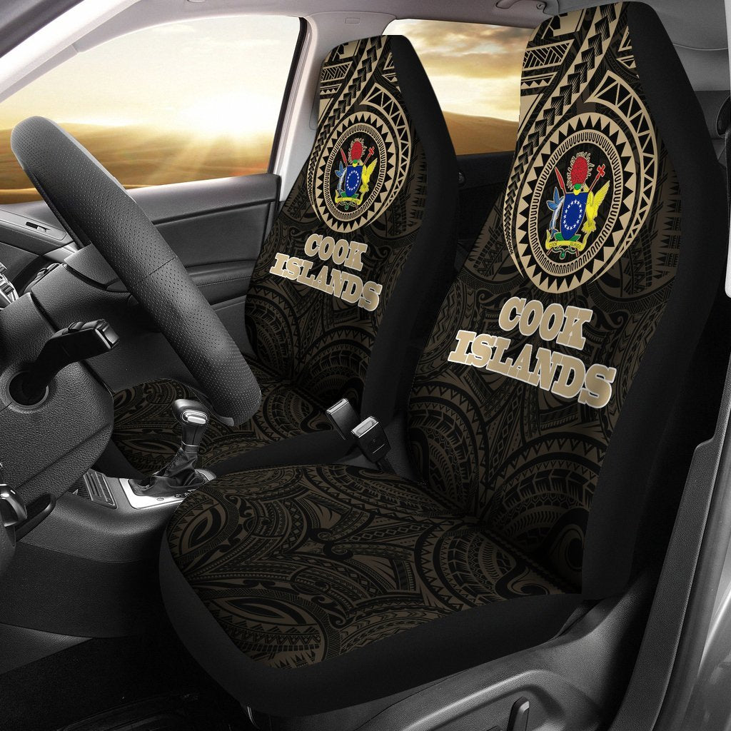 Cook Islands Car Seat Covers (Set Of Two) Universal Fit Black - Polynesian Pride