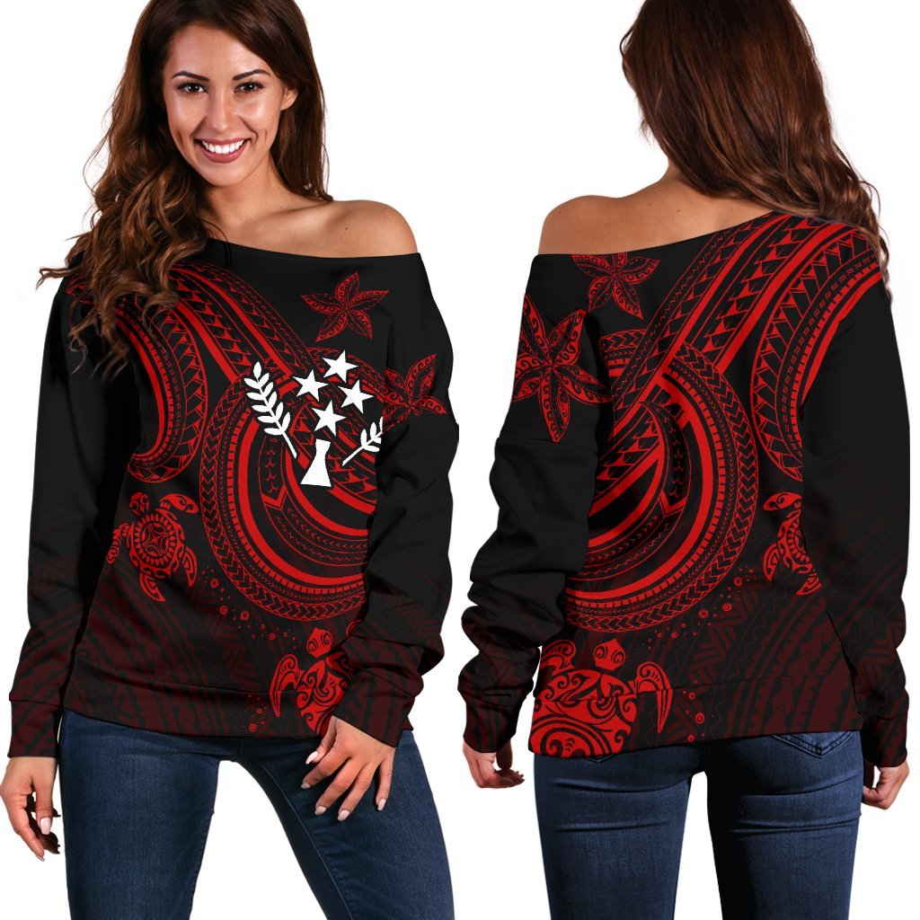 Kosrae Women's Off Shoulder Sweater - Red Turtle Red - Polynesian Pride