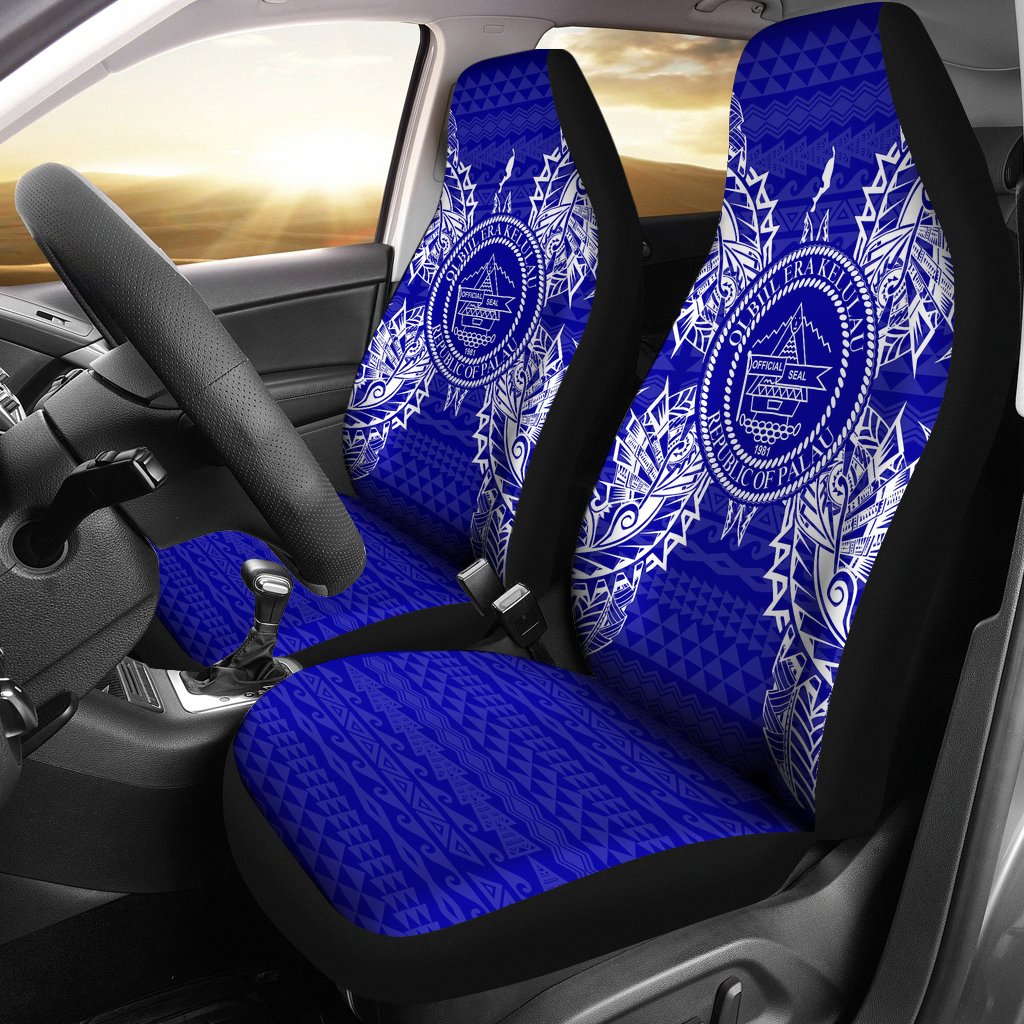 Palau Car Seat Cover - Palau Seal Map Blue Universal Fit Blue - Polynesian Pride