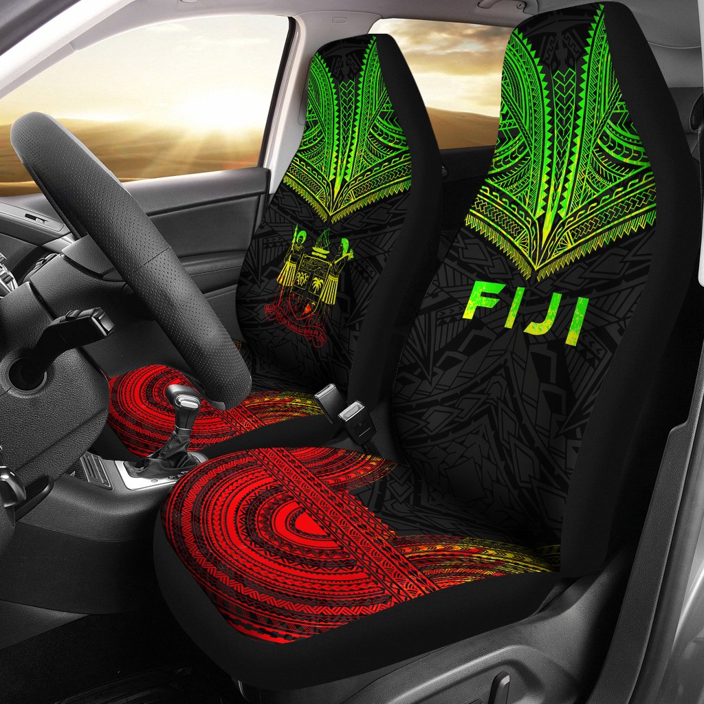 Fiji Car Seat Cover - Fiji Coat Of Arms Polynesian Chief Tattoo Reggae Version Universal Fit Reggae - Polynesian Pride