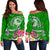 FSM Custom Personalised Women's Off Shoulder Sweater - Turtle Plumeria (Green) Green - Polynesian Pride