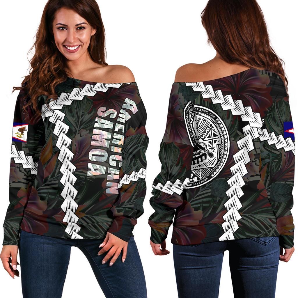 American Samoa Off Shoulder Sweater - Chain Polynesian BLACK - Polynesian Pride