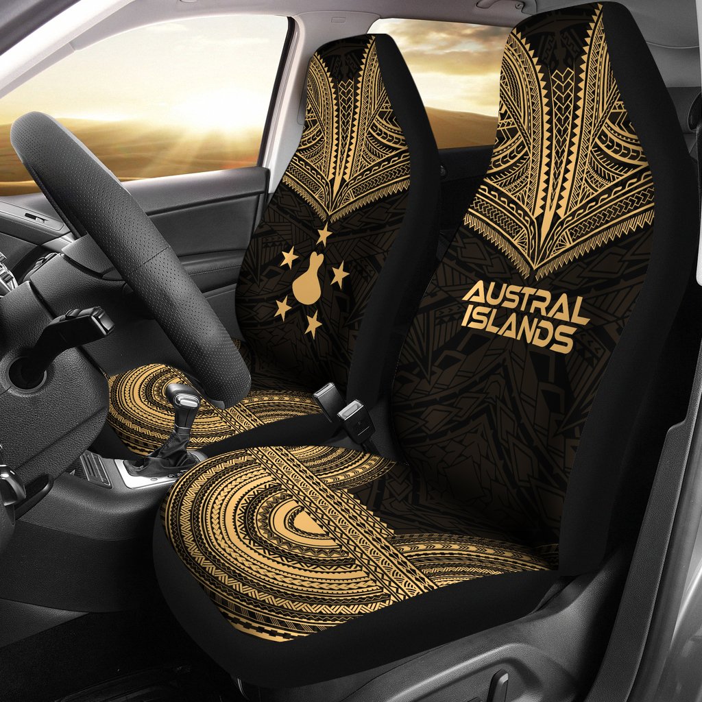 Austral Islands Car Seat Cover - Austral Islands Flag Polynesian Chief Tattoo Gold Version Universal Fit Gold - Polynesian Pride