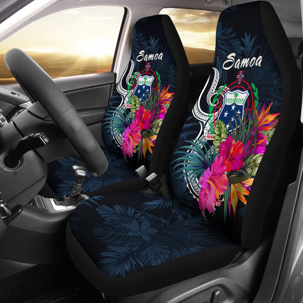 Samoa Polynesian Car Seat Covers - Tropical Flowers Universal Fit Blue - Polynesian Pride