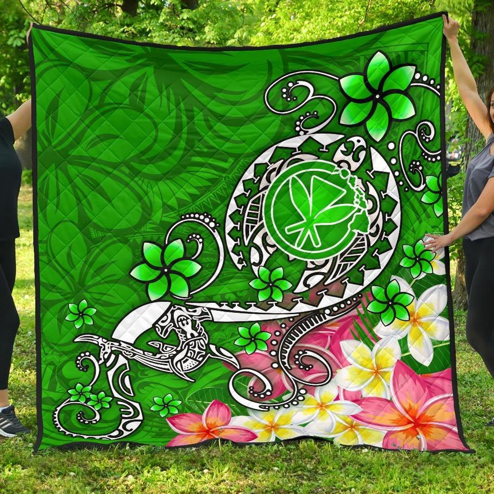 Hawaii Premium Quilt - Turtle Plumeria Polynesian Tattoo Green Color Green - Polynesian Pride
