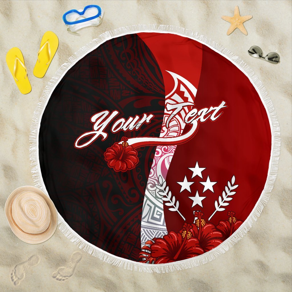 Kosrae Micronesia Custom Personalised Beach Blanket - Coat Of Arm With Hibiscus One Style One Size Red - Polynesian Pride