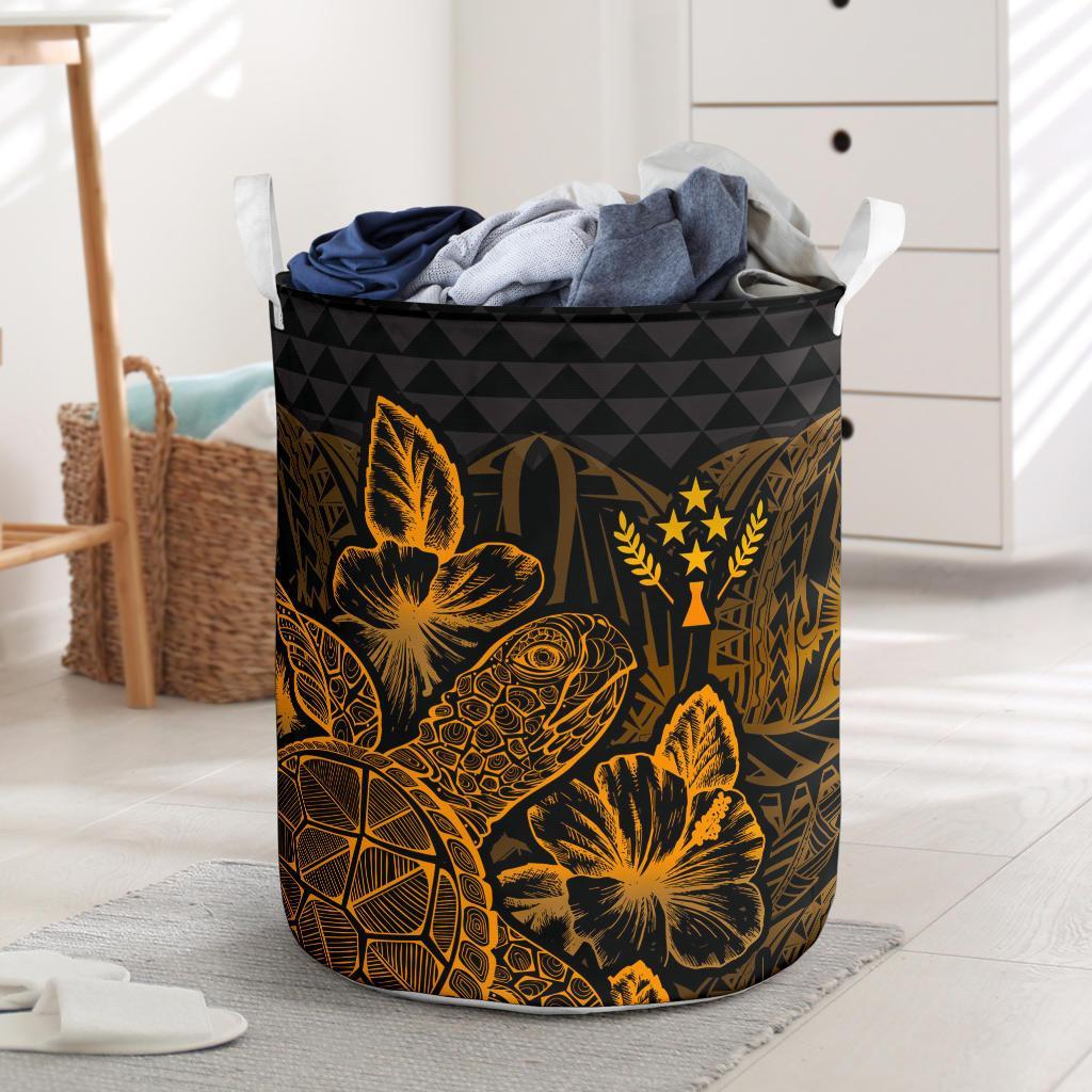 Kosrae Laundry Basket - Polynesian Turtle Hibiscus Gold Laundry Basket One Size Gold - Polynesian Pride