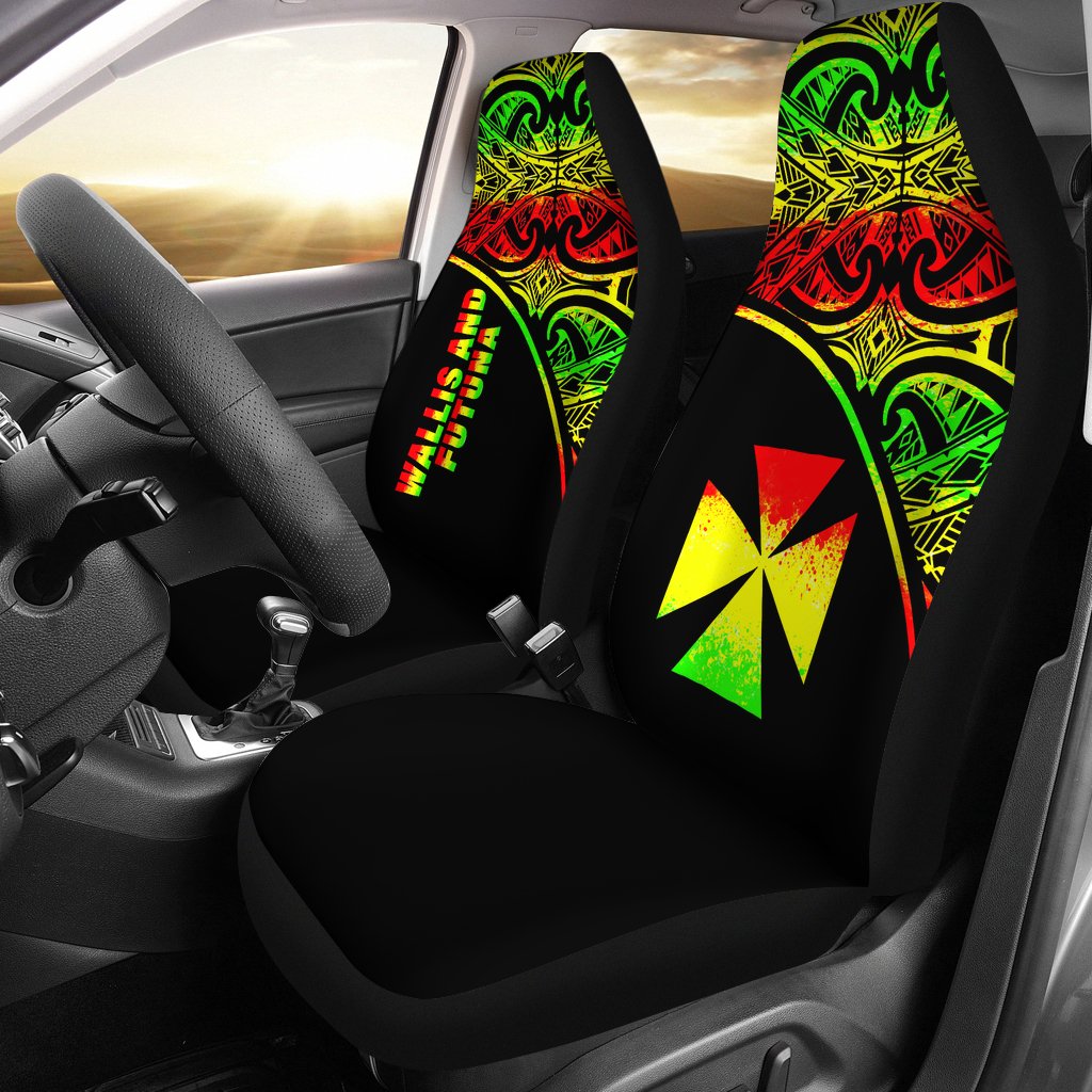 Wallis And Futuna Car Seat Covers - Wallis And Futuna Coat Of Arms Polynesian Tattoo Reggae Curve Universal Fit Reggae - Polynesian Pride