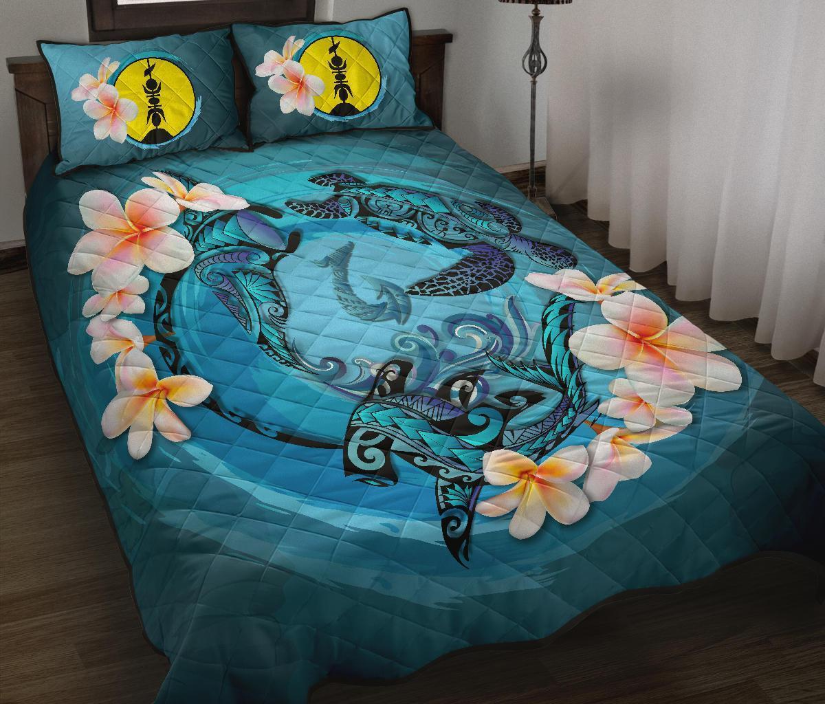 New Caledonia Polynesian Quilt Bed Set - Blue Plumeria Animal Tattoo Blue - Polynesian Pride