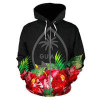Guam Polynesian Zip Hoodie Black Hibiscus - Polynesian Pride