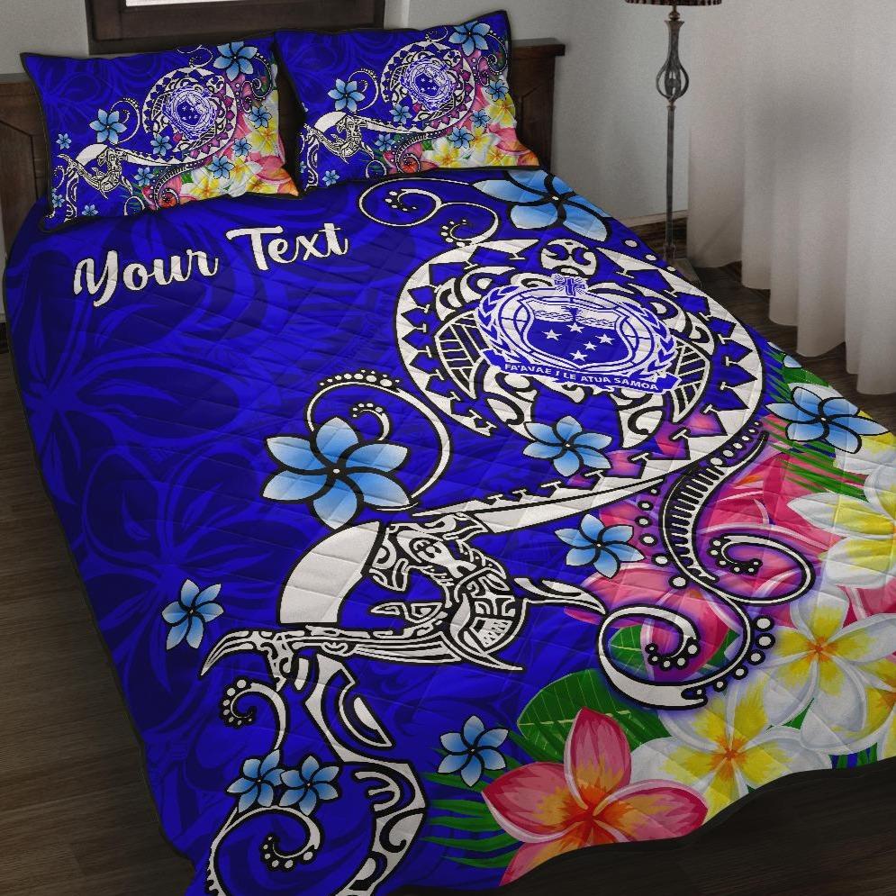 Samoa Custom Personalised Quilt Bed Set - Turtle Plumeria (Blue) Blue - Polynesian Pride