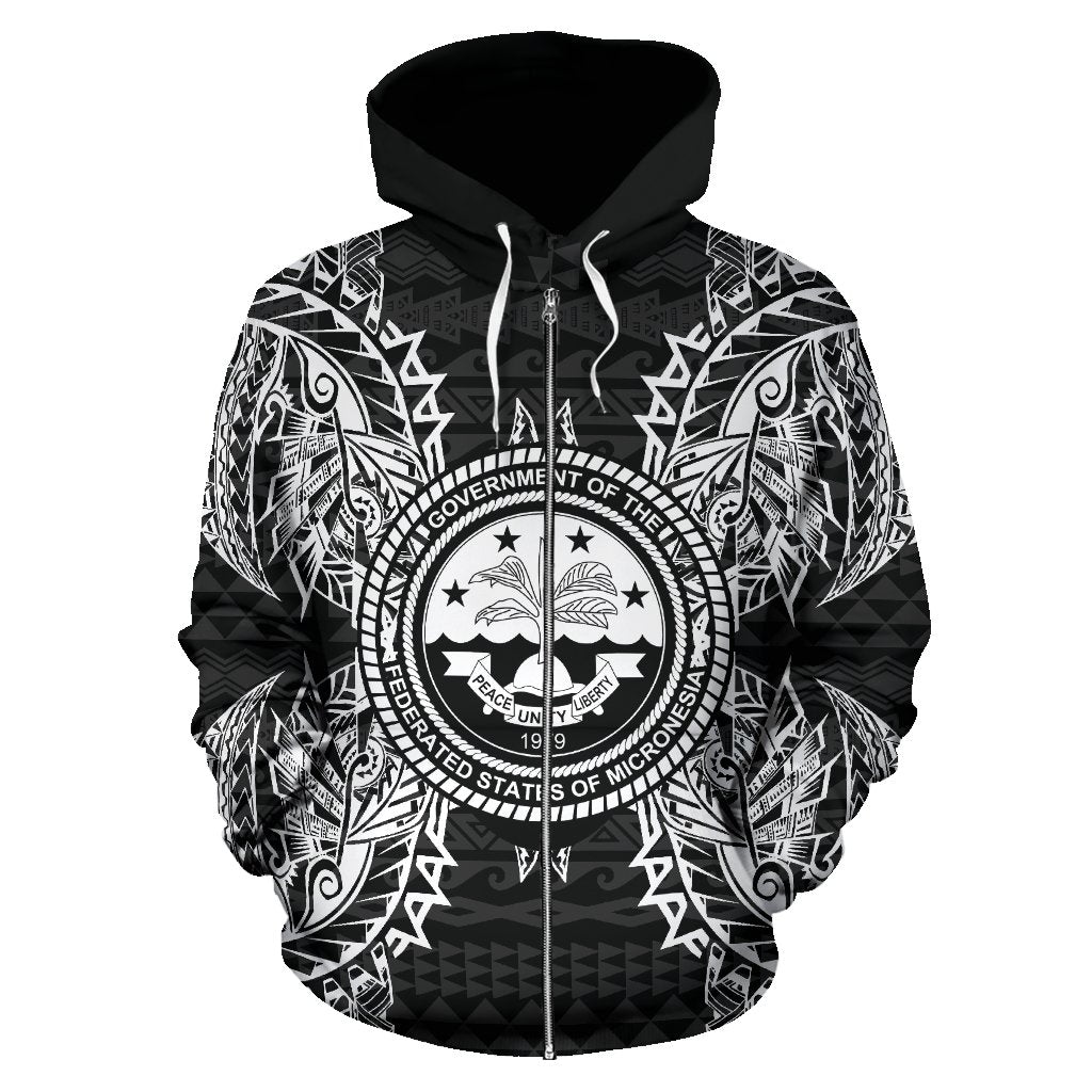 Federated States of Micronesian All Over Zip up Hoodie Map Black - Polynesian Pride