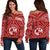 Tonga Women's Off Shoulder Sweater - Tonga Seal With Polynesian Tattoo Style (Red) - Polynesian Pride