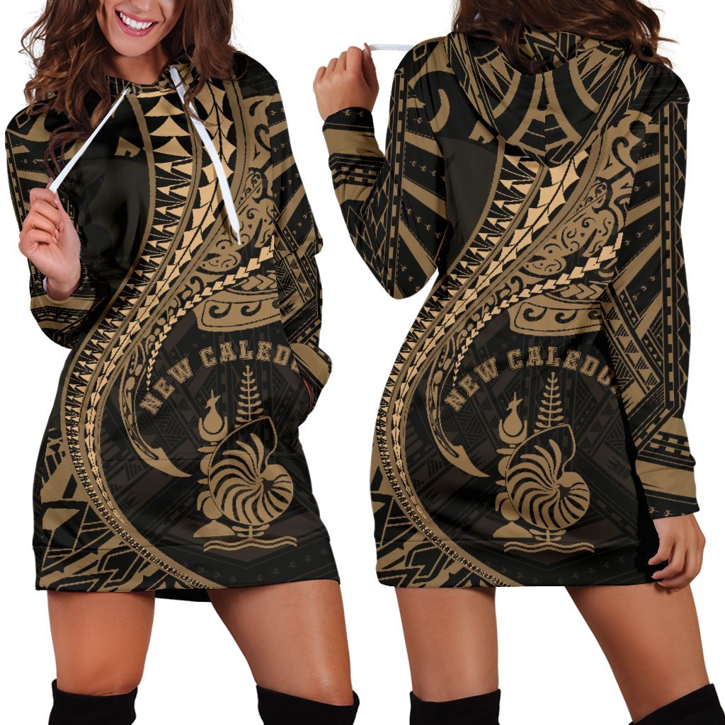 New Caledonia Women's Hoodie Dress Kanaloa Tatau Gen NC (Gold) Gold - Polynesian Pride