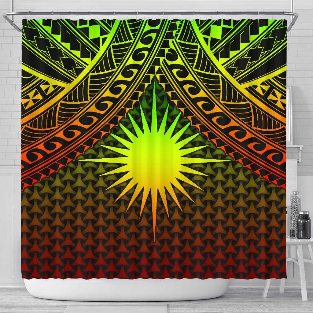 Polynesian Marshall Islands Shower Curtain - Reggae Vintage Polynesian Patterns 177 x 172 (cm) Reggae - Polynesian Pride