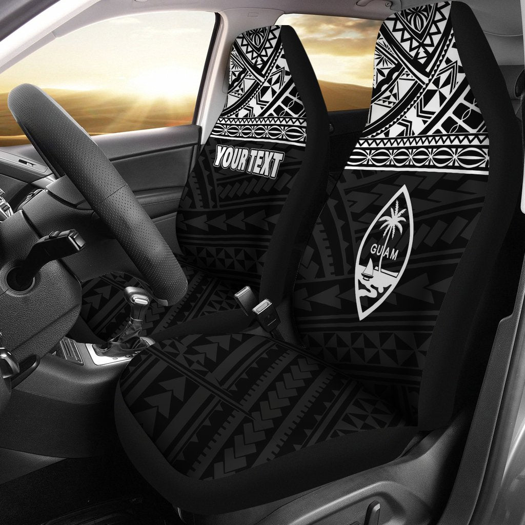 Federated States of Micronesia Car Seat Covers - FSM Seal Polynesian White Horizontal Universal Fit Black - Polynesian Pride