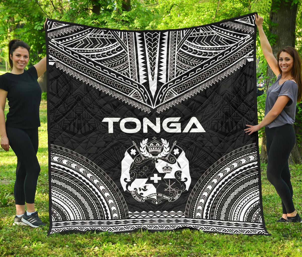 Tonga Premium Quilt - Tonga Coat Of Arms Polynesian Chief Black Version Black - Polynesian Pride