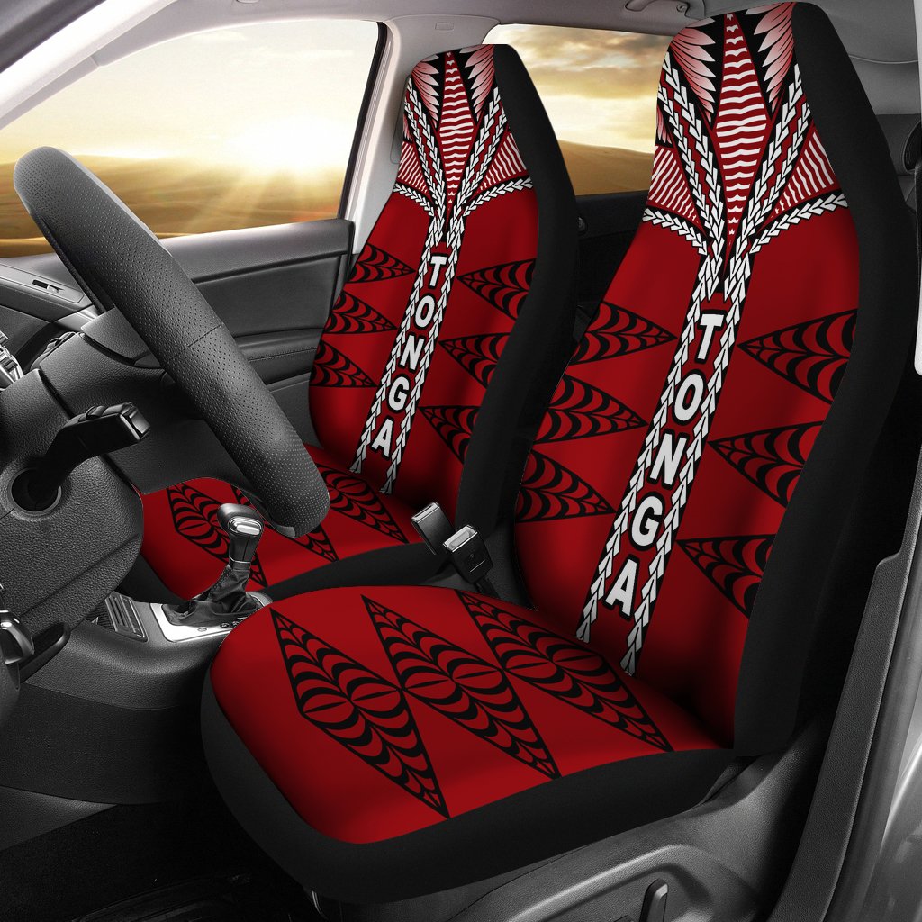 Tonga Polynesian Car Seat Covers - Tongan Ngatu Pattern Universal Fit Red - Polynesian Pride