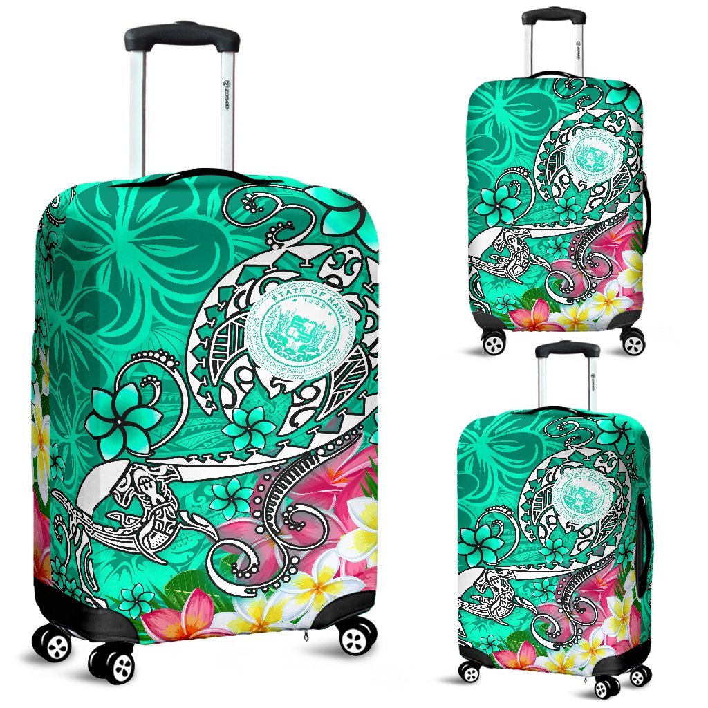 Hawaii Polynesian Luggage Covers - Hawaii Seal With Turtle Plumeria (Turquoise) - Polynesian Pride