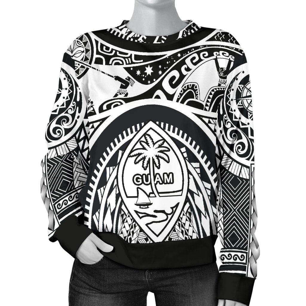 Polynesian Women's sweaters - Guam Flag, Seal with Maui Moana Tattoo Unisex White - Polynesian Pride