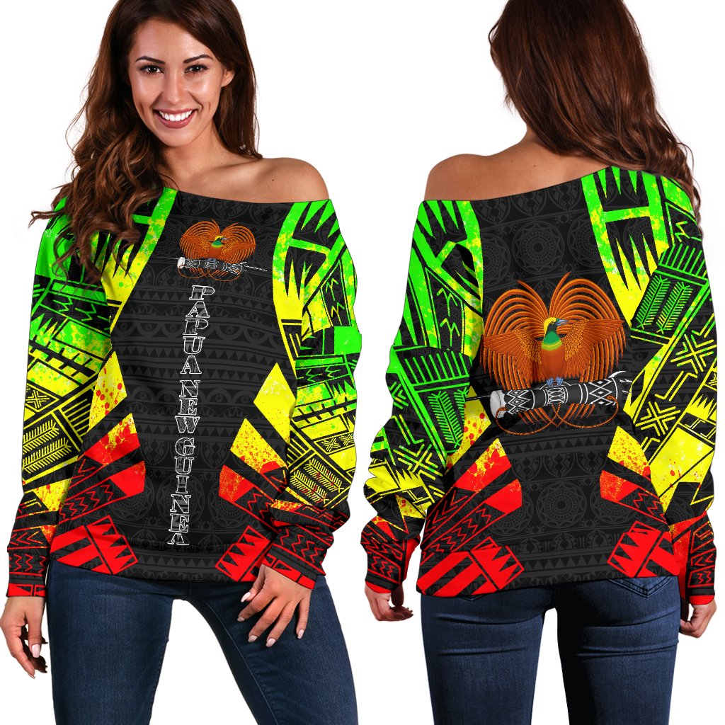 Papua New Guinea Women's Off Shoulder Sweater - Polynesian Tattoo Reggae Art - Polynesian Pride