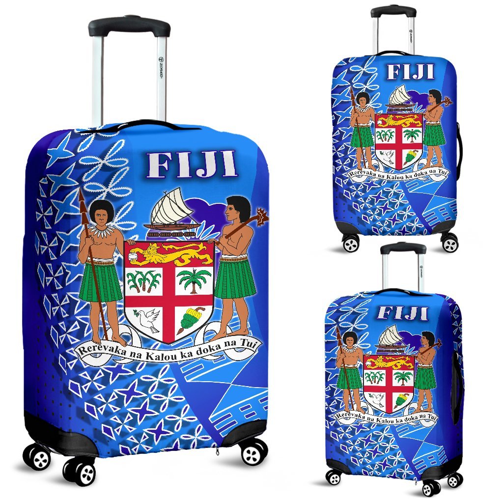 Fiji Drua Luggage Covers Tapa - Style 1 Blue - Polynesian Pride