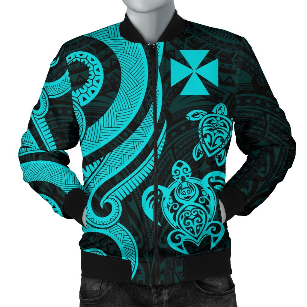 Wallis and Futuna Men's Bomber Jacket - Turquoise Tentacle Turtle Turquoise - Polynesian Pride