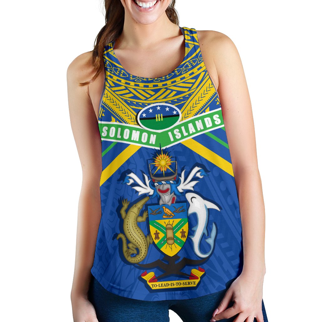 Solomon Islands Women Racerback Tank Simple Coat Of Arms Rugby Blue - Polynesian Pride