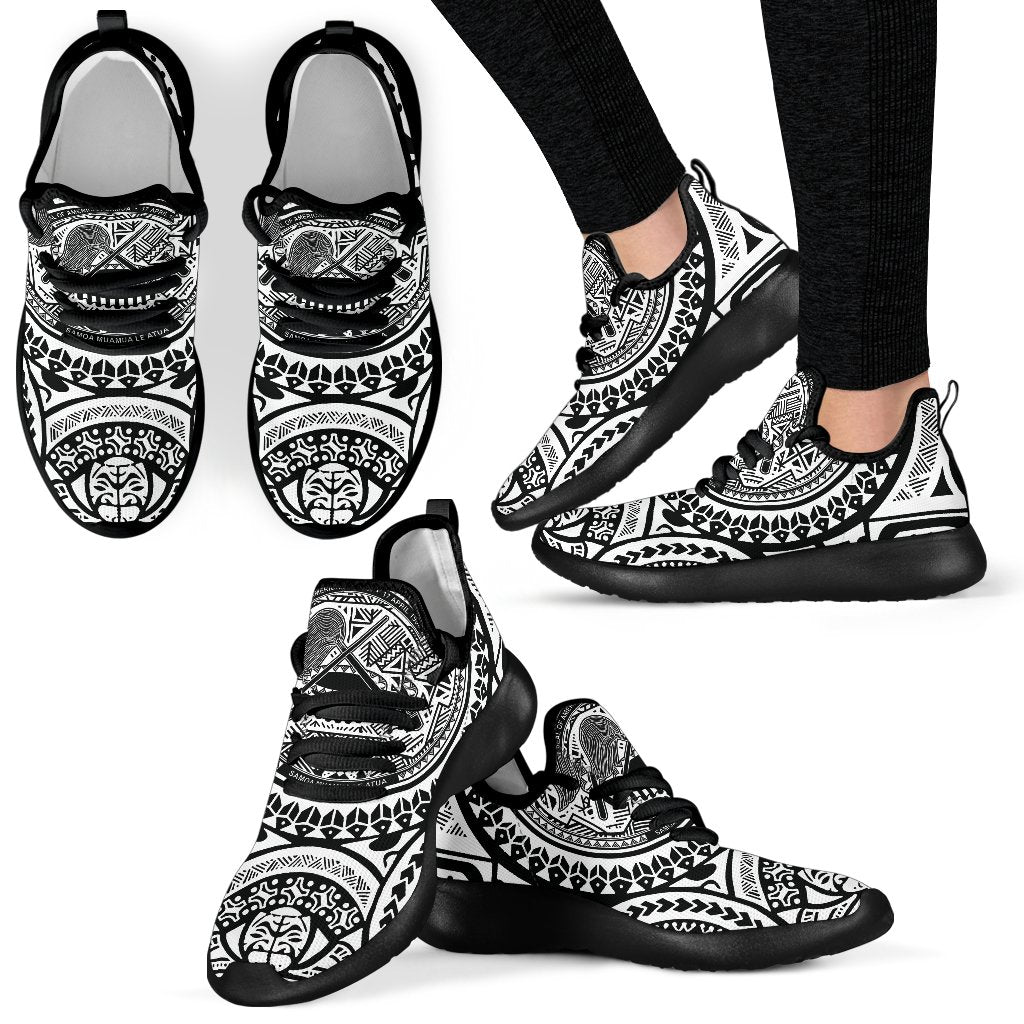 American Samoa Polynesian Tattoo Mesh Knit Sneakers White Black - Polynesian Pride