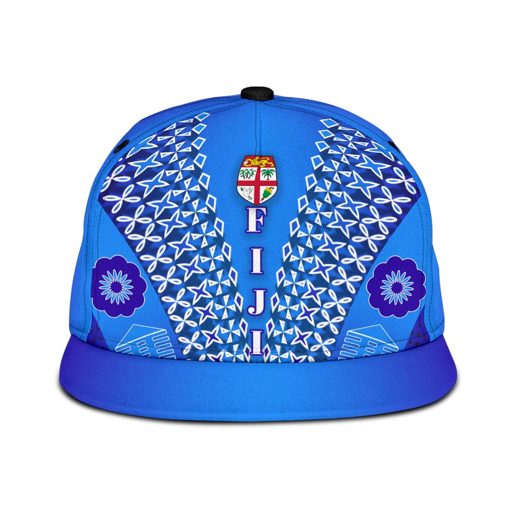 Fiji Drua Hat Tapa Snapback Hat Universal Fit Blue - Polynesian Pride