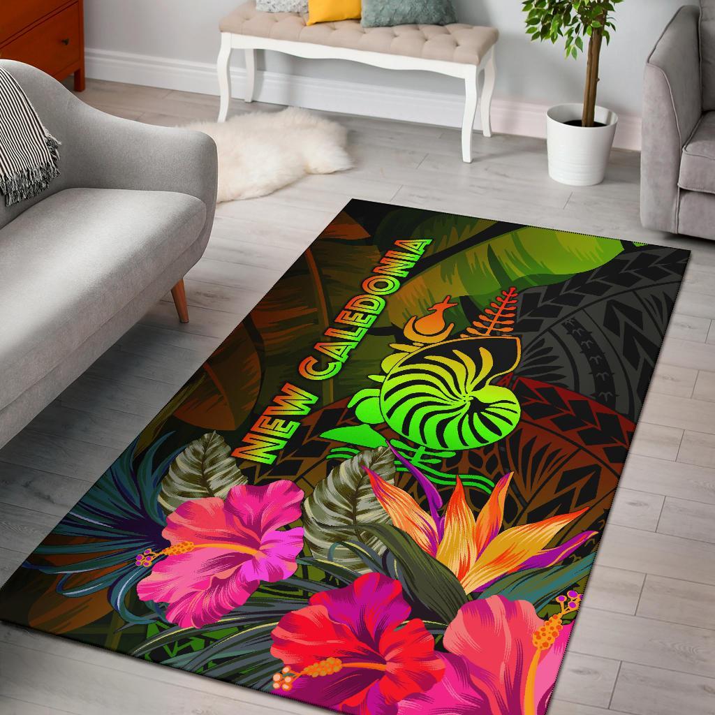 New Caledonia Polynesian Area Rug - Hibiscus and Banana Leaves Reggae - Polynesian Pride