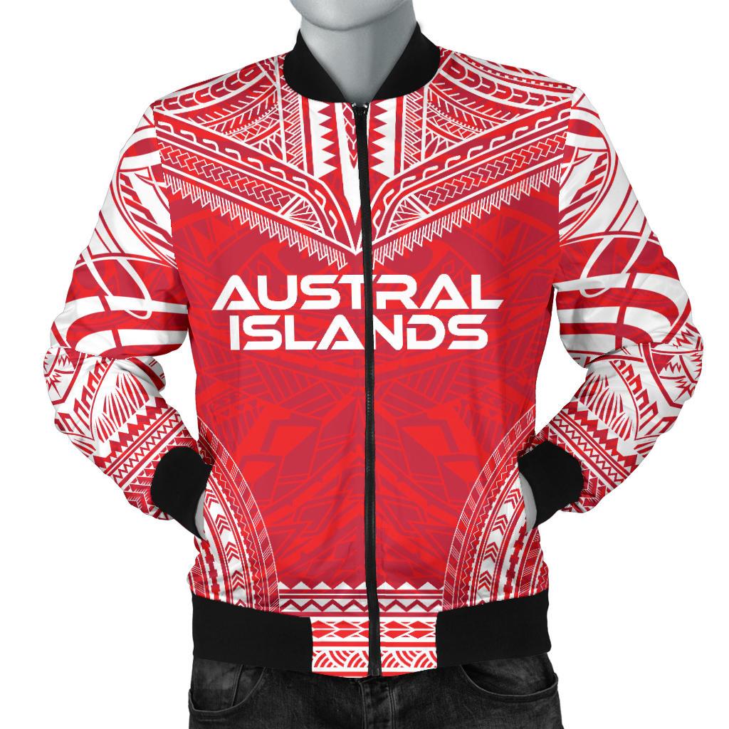 Austral Islands Flag Polynesian Chief Men's Bomber Jacket Red - Polynesian Pride