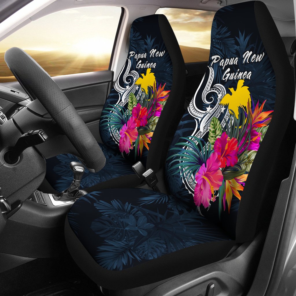 Papua New Guinea Polynesian Car Seat Covers - Tropical Flower Universal Fit Blue - Polynesian Pride