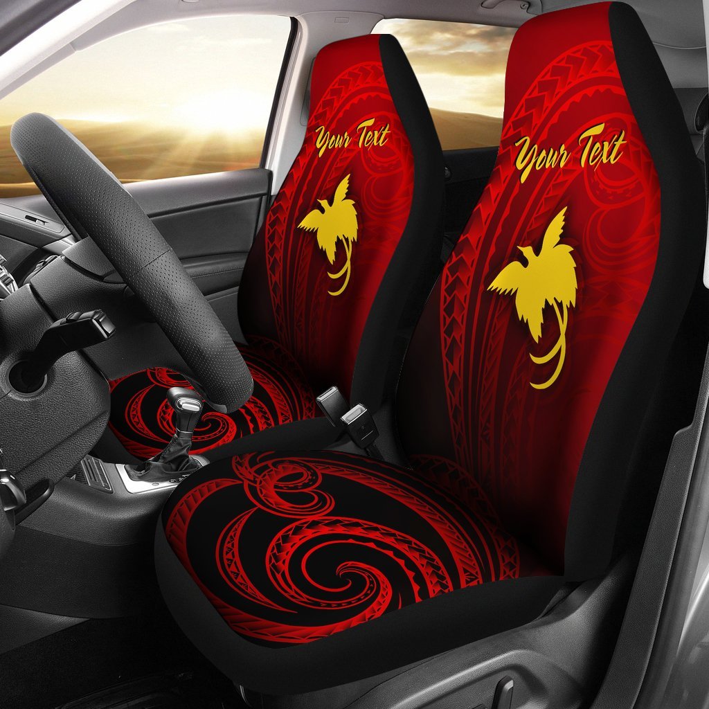 Papua New Guinea Custom Personalised Car Seat Covers - Raggiana Bird of Paradise Polynesian Patterns Universal Fit Red - Polynesian Pride