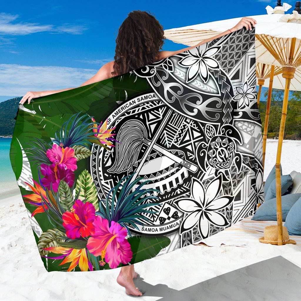 American Samoa Sarong White - Turtle Plumeria Banana Leaf Sarong One Size White - Polynesian Pride