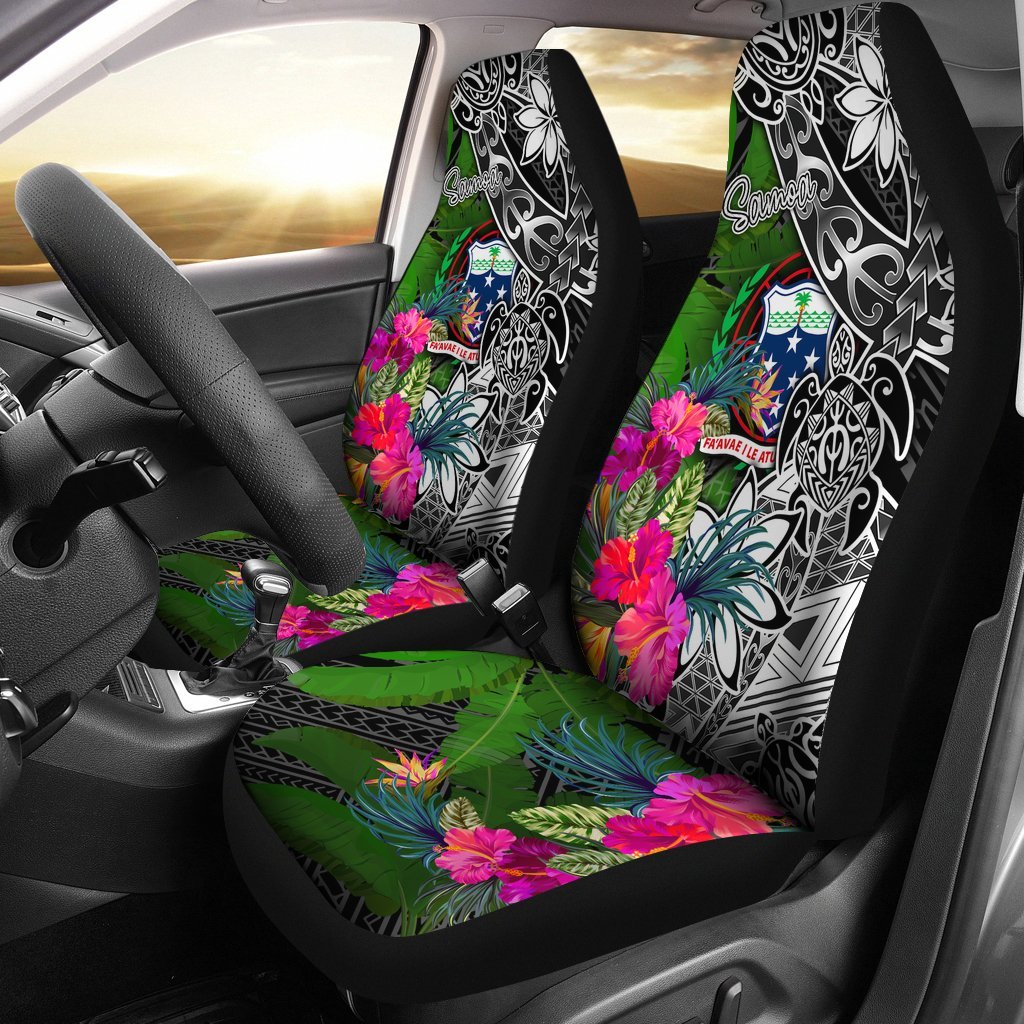 Samoa Car Seat Covers - Turtle Plumeria Banana Leaf Universal Fit Black - Polynesian Pride