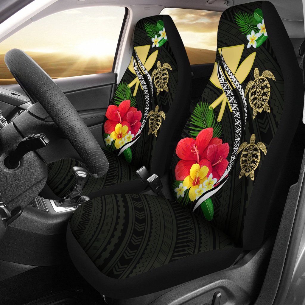 Hawaii Map Turtle Hibiscus Plumeria Polynesian - Car Seat Covers AH Universal Fit Gray - Polynesian Pride