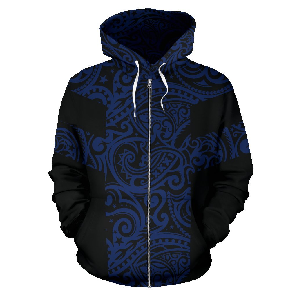 Polynesian Zip Hoodie Polynesian Tattoo Style Blue - Polynesian Pride