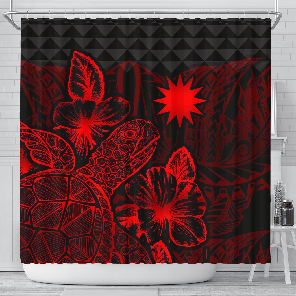 Nauru Shower Curtain Turtle Hibiscus Red 177 x 172 (cm) Red - Polynesian Pride